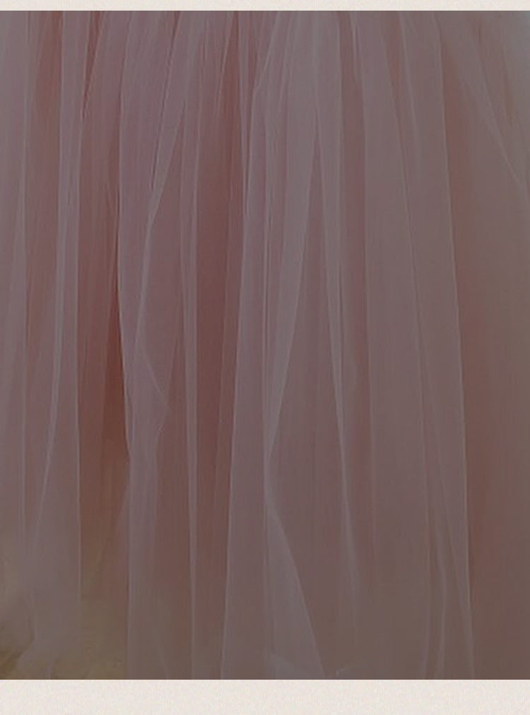 Pink tulle girls princess gown with sequin bodice, ruffled flutter sleeves and tiered train skirt, designed for birthdays and weddings, view 9