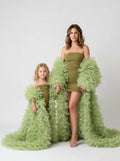 Sage Green Ruffled Tulle Mommy and Daughter Matching Dresses