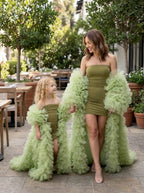Sage Green Ruffled Tulle Mommy and Daughter Matching Dresses