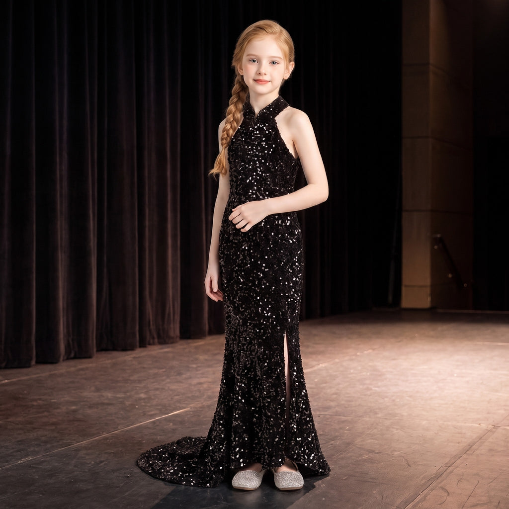 Sequin Halter Mermaid Gown in Black – lifestyle photo 1