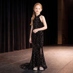 Sequin Halter Mermaid Gown in Black – lifestyle photo 1