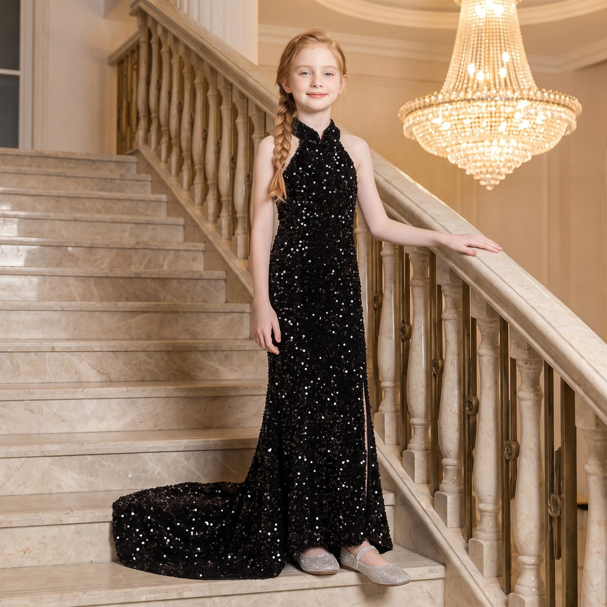 Sequin Halter Mermaid Gown in Black – lifestyle photo 2