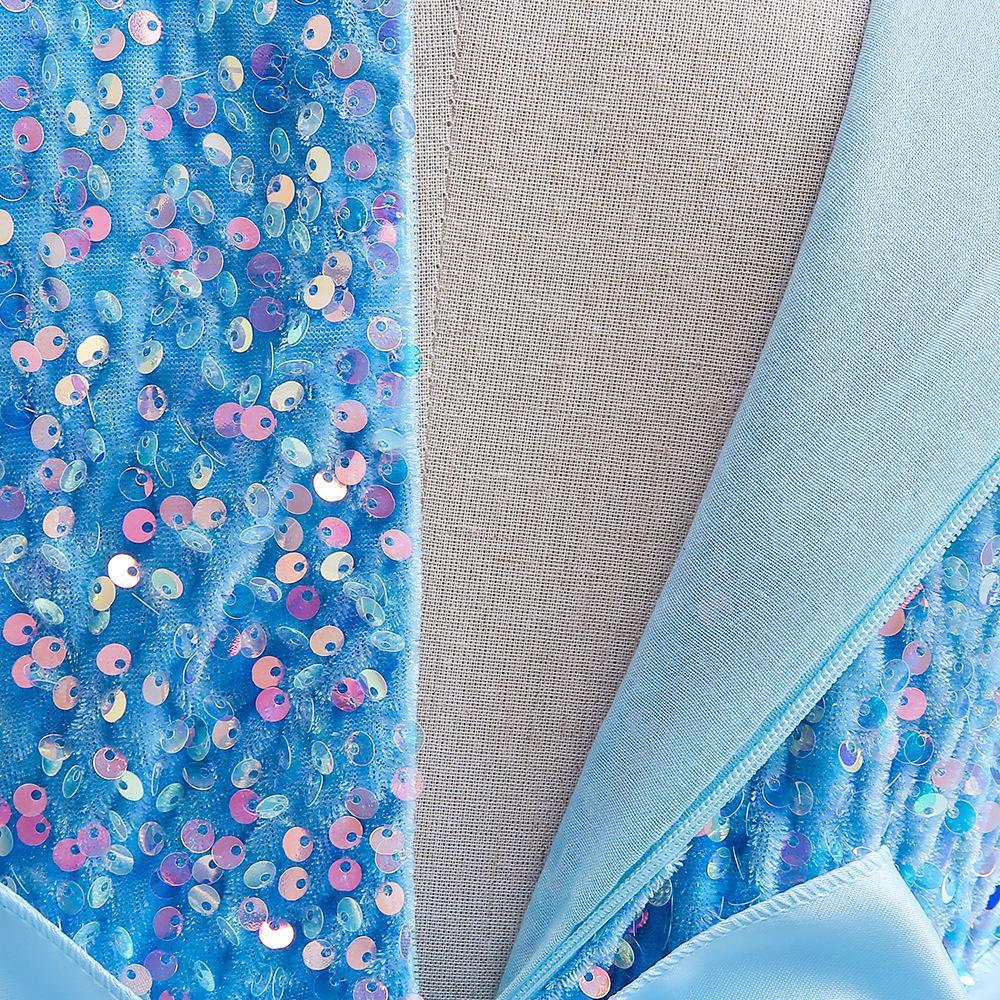 Sky Blue sequin girls party dress with tulle skirt and satin waistband, designed for birthdays and holidays, view 3
