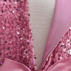 Dusty Pink sequin girls party dress with tulle skirt and satin waistband, designed for birthdays and holidays, view 3