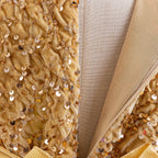Champagne sequin girls party dress with tulle skirt and satin waistband, designed for birthdays and holidays, view 3