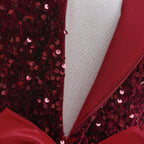 Burgundy sequin girls party dress with tulle skirt and satin waistband, designed for birthdays and holidays, view 4