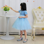 Sky Blue sequin girls party dress with tulle skirt and satin waistband, designed for birthdays and holidays, view 12