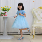 Sky Blue sequin girls party dress with tulle skirt and satin waistband, designed for birthdays and holidays, view 14