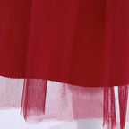 Burgundy sequin girls party dress with tulle skirt and satin waistband, designed for birthdays and holidays, view 7
