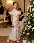 Sequin Ruffle Neck Gown in Champagne – lifestyle photo 2