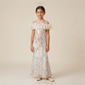 Sequin Ruffle Neck Gown in Champagne – front view