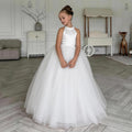 White bow accent flower girl wedding dress