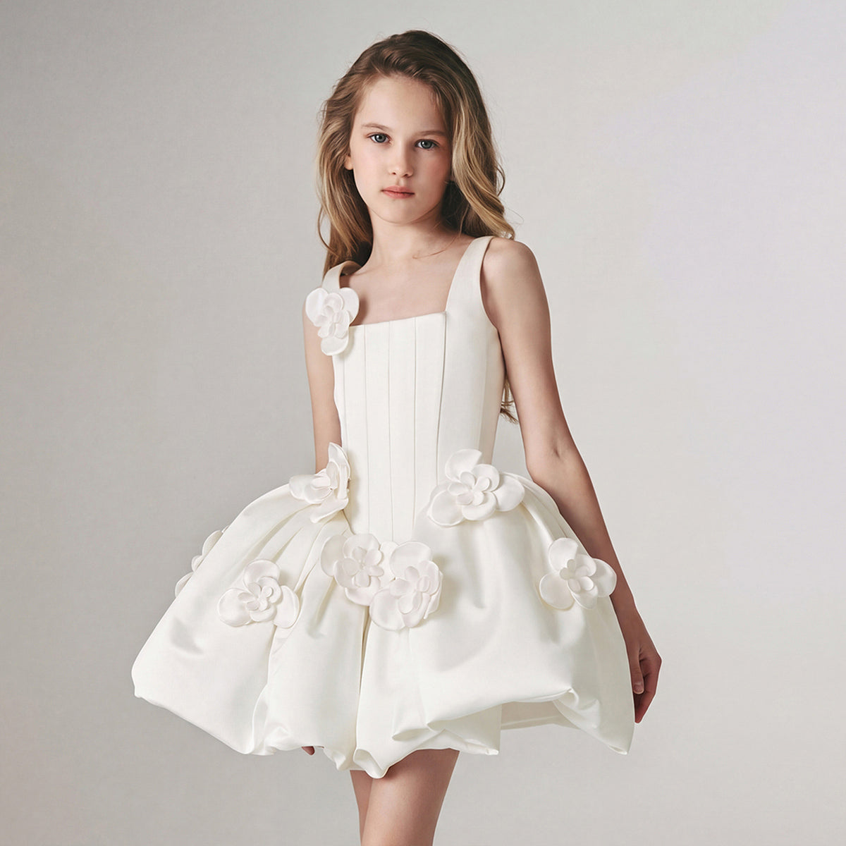 Floral bow flower girl formal princess dress
