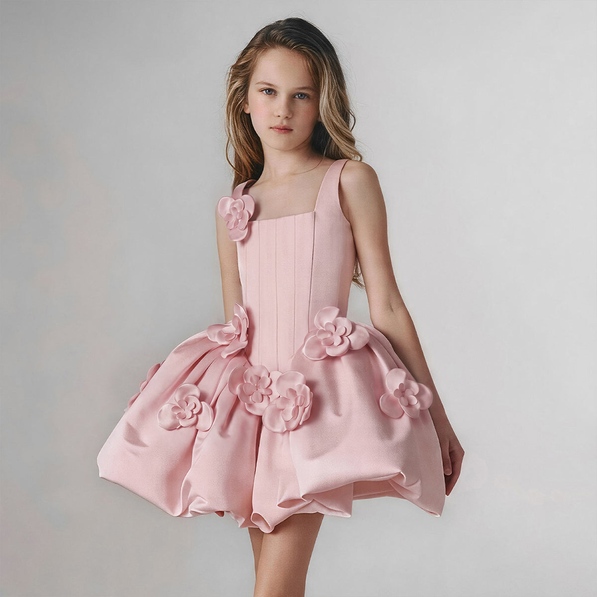 Floral bow flower girl formal princess dress