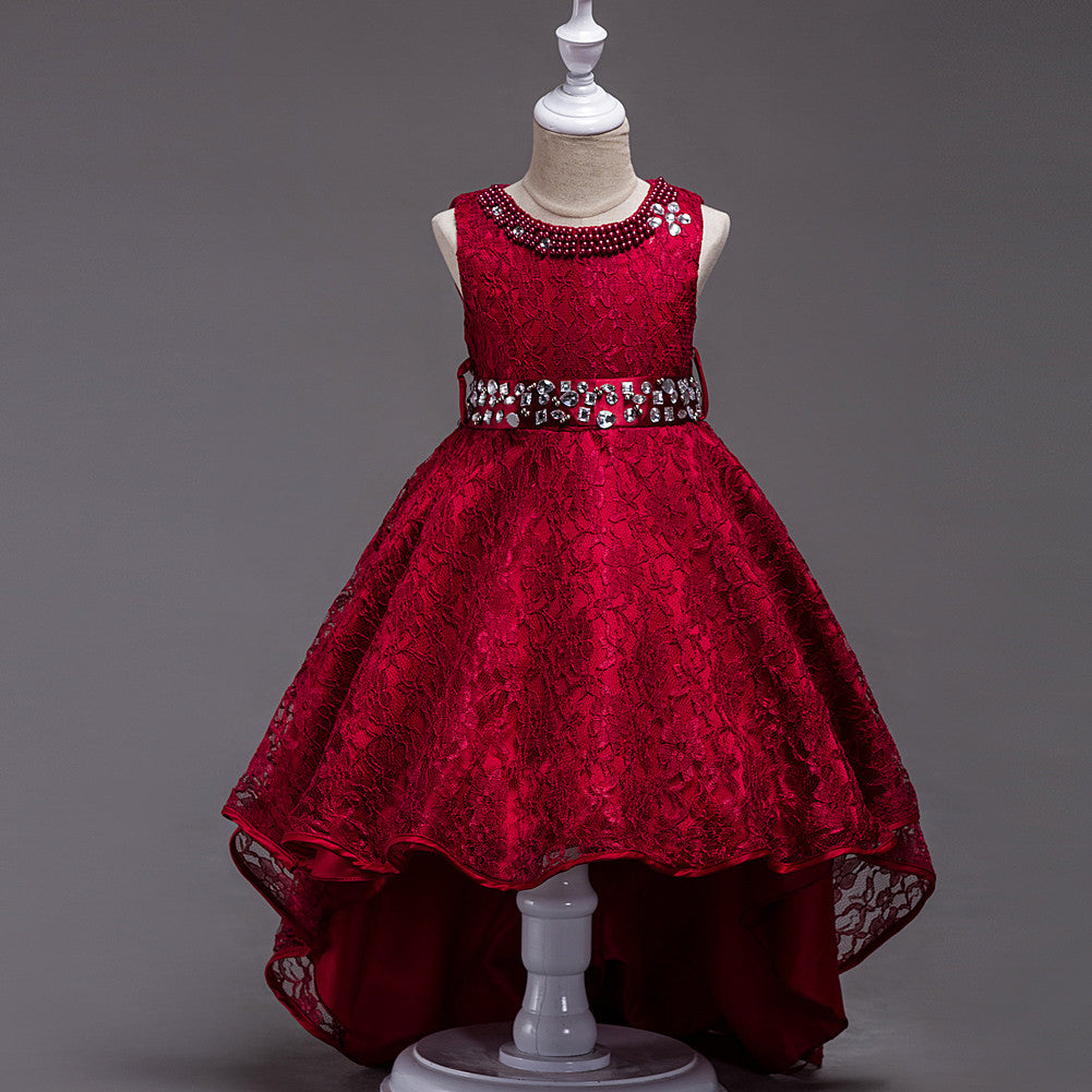 Girls lace high-low trailing Christmas and recital dress