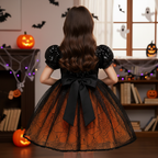 Harper girls spiderweb lace Halloween dress with puff sleeves