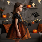 Harper girls spiderweb lace Halloween dress with puff sleeves