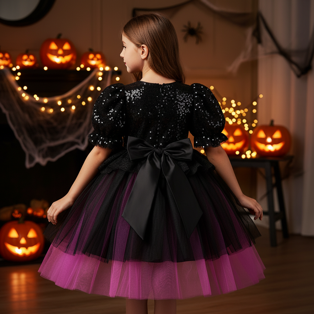 Mia girls purple sequin corset Halloween dress with ombre tulle skirt
