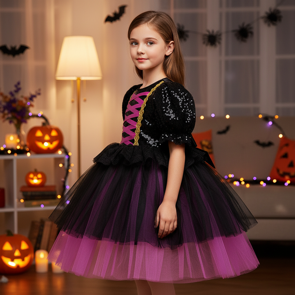 Mia girls purple sequin corset Halloween dress with ombre tulle skirt