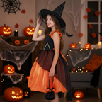 Evelyn girls witch Halloween costume dress with hat and pumpkin basket