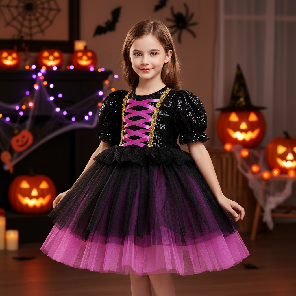 Mia girls purple sequin corset Halloween dress with ombre tulle skirt