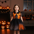 Amelia girls haunted house print Halloween dress with ombre tulle skirt
