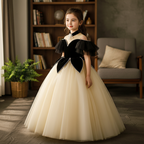 Champagne feather-sleeve princess runway dress for girls