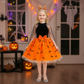 Sophia girls orange bat print Halloween dress with cape sleeves