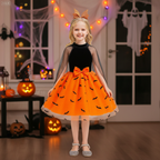 Sophia girls orange bat print Halloween dress with cape sleeves