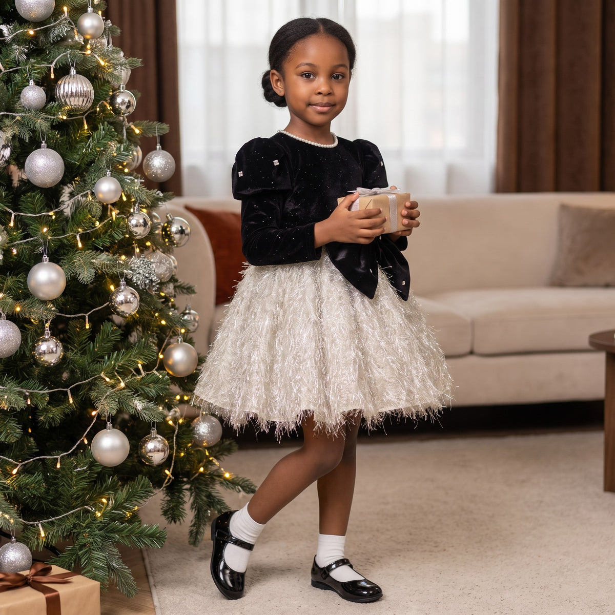 Velvet Bow Tassel Tutu Dress in Black – lifestyle photo 1