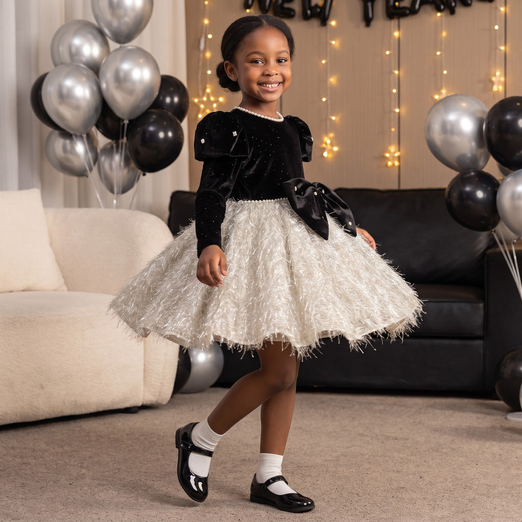 Velvet Bow Tassel Tutu Dress in Black – lifestyle photo 3