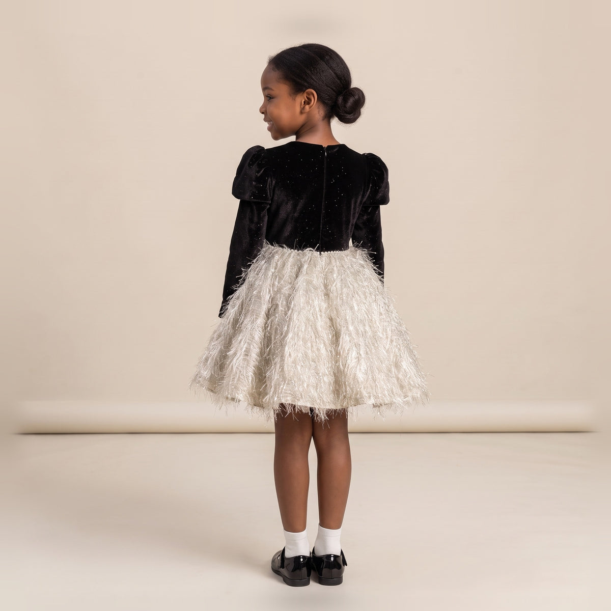 Velvet Bow Tassel Tutu Dress in Black – back view