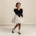 Velvet Bow Tassel Tutu Dress in Black – front view