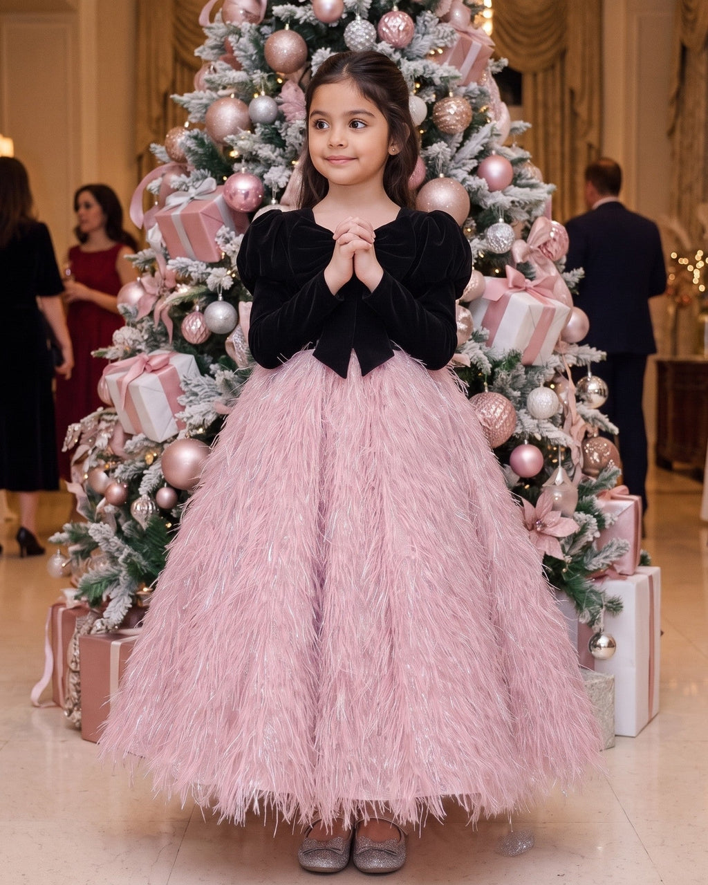 Velvet Feather Tulle Gown in Black – lifestyle photo 1