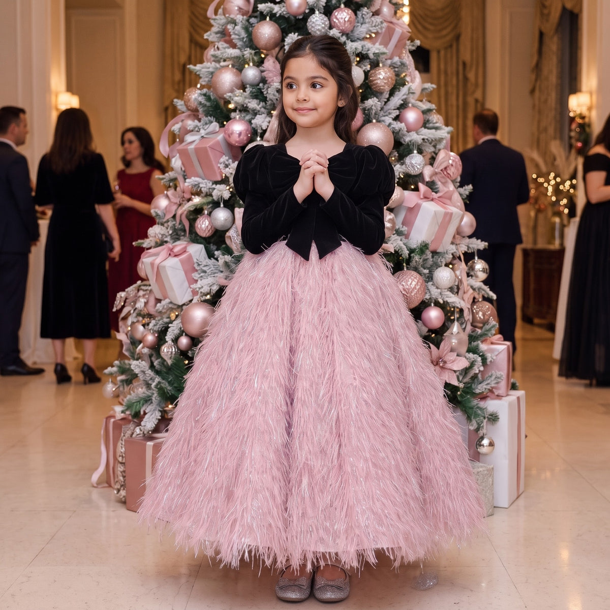 Velvet Feather Tulle Gown in Black – lifestyle photo 1