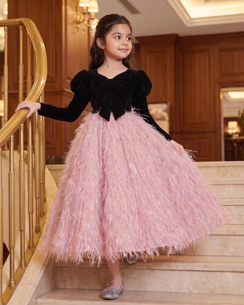 Velvet Feather Tulle Gown in Black – lifestyle photo 2
