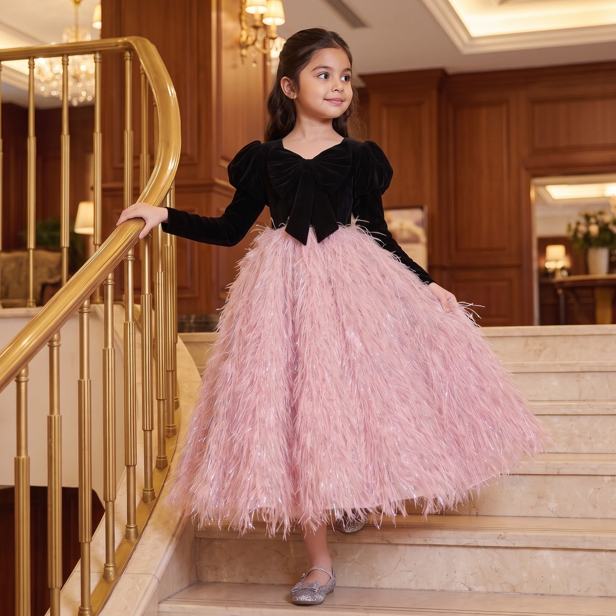 Velvet Feather Tulle Gown in Black – lifestyle photo 2