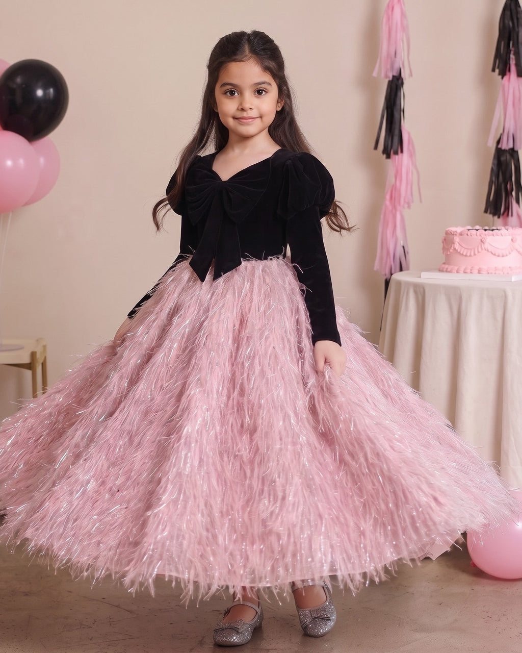 Velvet Feather Tulle Gown in Black – lifestyle photo 3