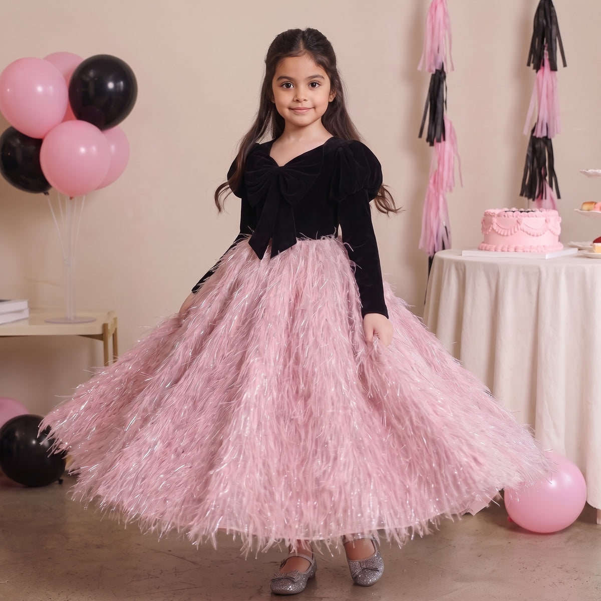 Velvet Feather Tulle Gown in Black – lifestyle photo 3