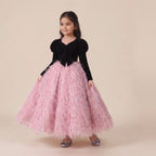 Velvet Feather Tulle Gown in Black – side view