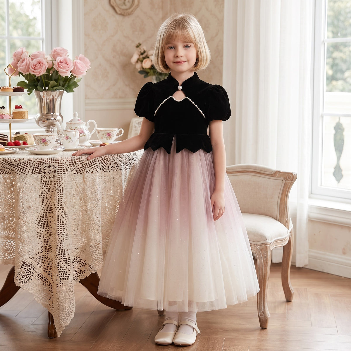 Velvet Ombre Tulle Princess Gown in Black – lifestyle photo 1
