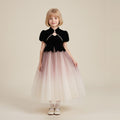 Velvet Ombre Tulle Princess Gown in Black – front view