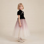 Velvet Ombre Tulle Princess Gown in Black – side view