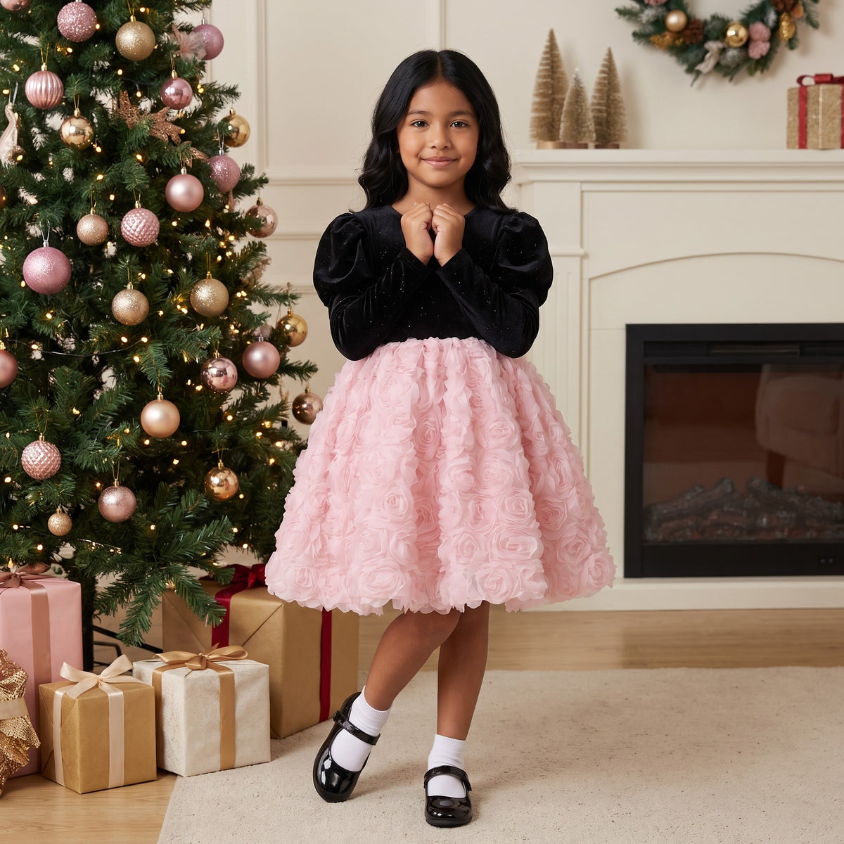 Velvet Rosette Tulle Princess Dress in Black – lifestyle photo 1
