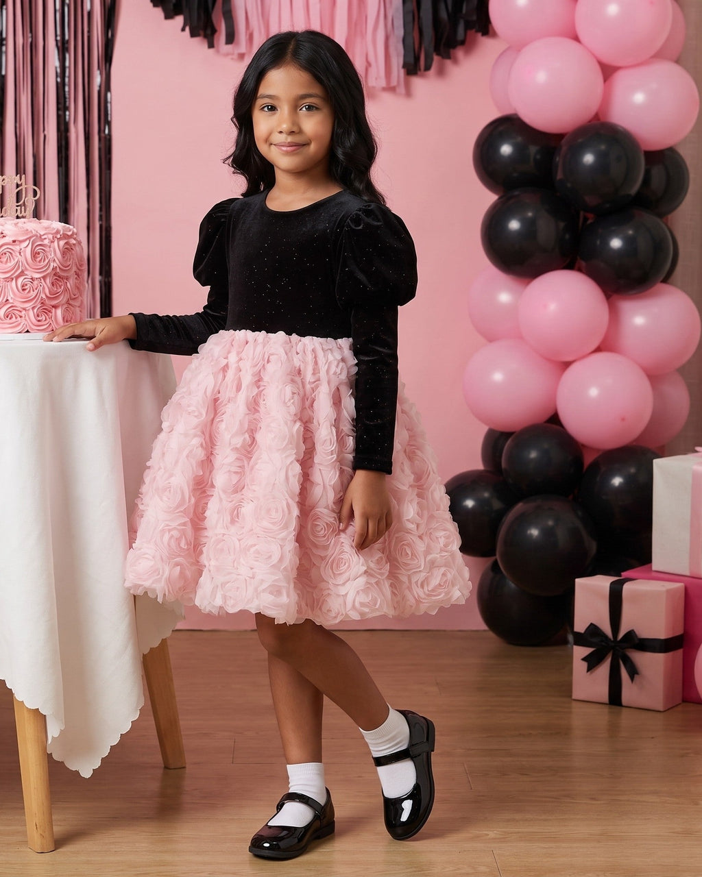 Velvet Rosette Tulle Princess Dress in Black – lifestyle photo 2