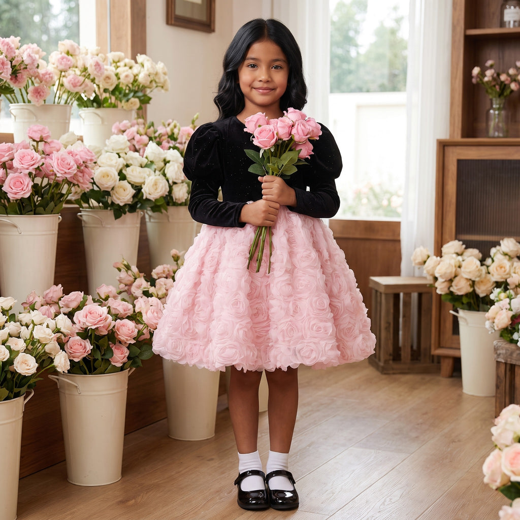 Velvet Rosette Tulle Princess Dress in Black – lifestyle photo 3
