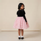 Velvet Rosette Tulle Princess Dress in Black – back view