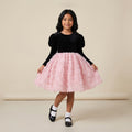 Velvet Rosette Tulle Princess Dress in Black – front view