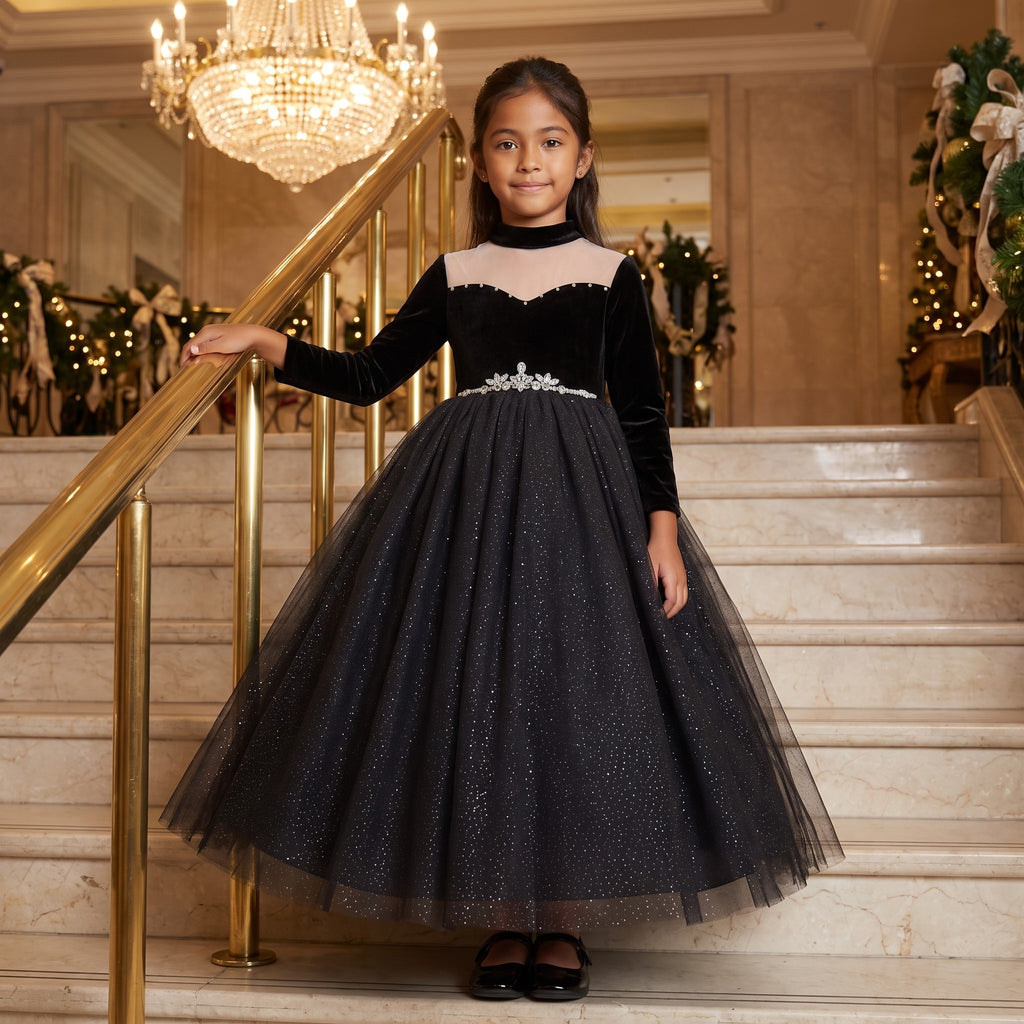 Velvet Sparkle Tulle Ball Gown in Black – lifestyle photo 1