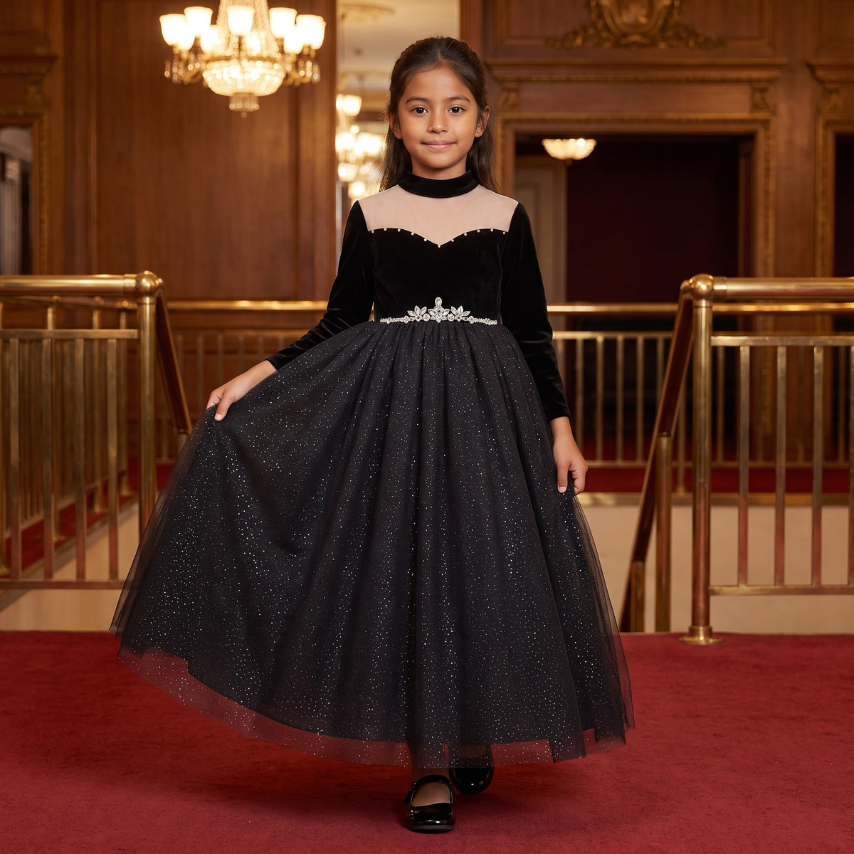 Velvet Sparkle Tulle Ball Gown in Black – lifestyle photo 2